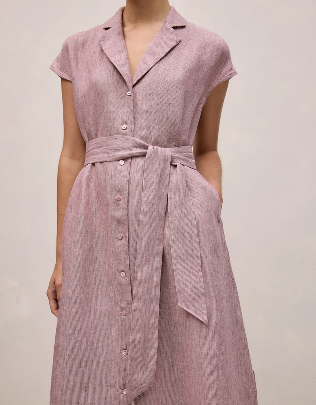 Trenery - Linen End On End Stripe Shirt Dress in Light Pink