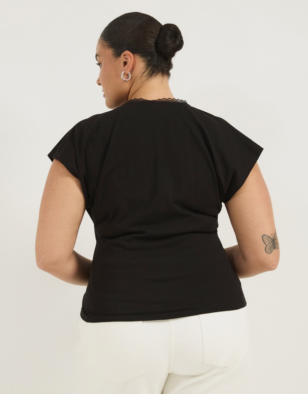 Atmos&Here Curvy - Rachel V-Neck Lace Trim T-Shirt
