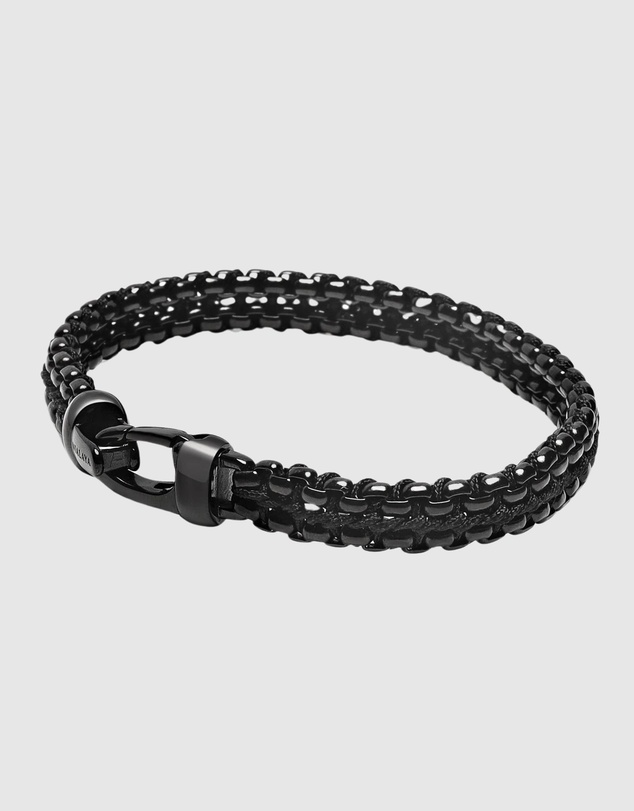 Nialaya Jewellery - Total Black Woven 8mm Box Chain Bracelet
