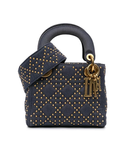Pre-Loved by Azura Reborn - Pre-Loved Mini Denim Cannage Studded Supple Lady Dior