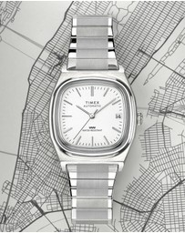 TIMEX - Mens Automatic Reissue Rounded Square 34mm Silver-tone Dial with Stainless Steel Strap