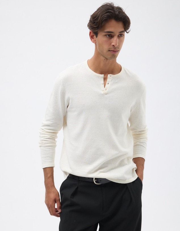 AERE - Linen Blend Long Sleeve Henley