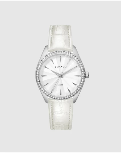 Maxum - Sydney - White Dial, Silver Tone Case & White Leather Band