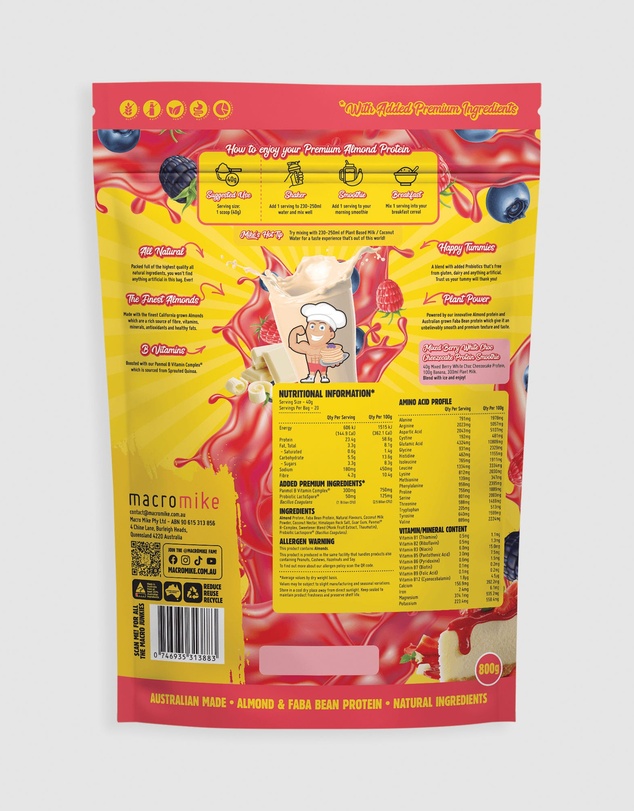 Macro Mike - Premium Almond Protein Berry White Choc Cheezecake