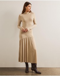 AERE - Soft Wool Blend Mock Neck Tiered Midi Dress