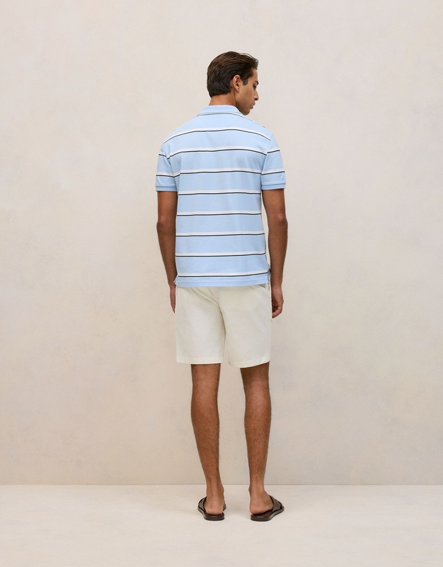 Trenery - Cotton Pique Double Stripe Polo in Blue Marble