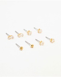 Lovisa - Gold Plated Brass Star & Marquise Cubic Zirconia Earrings 4-Pack