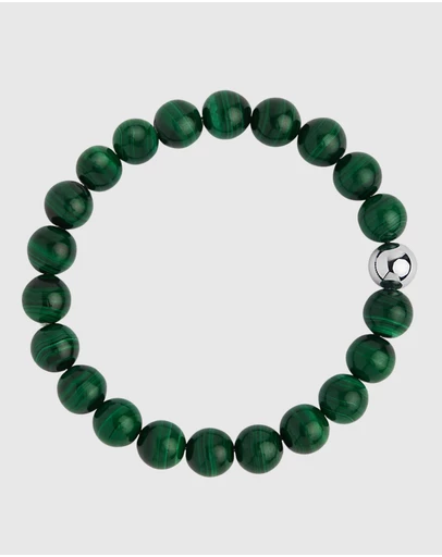 Najo - Apollo Men's 10mm Malachite & Steel Elasticised Bracelet