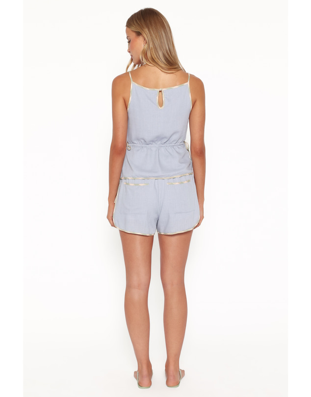 Petal & Pup - Bettie Contrast Trim Shorts - Light Blue Linen