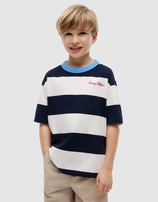 Tommy Hilfiger - Logo Embroidery Stripe Jersey T-Shirt - Teens