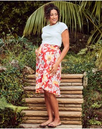 Angel Maternity - Christie Maternity Wrap Midi Skirt in Red Floral Print