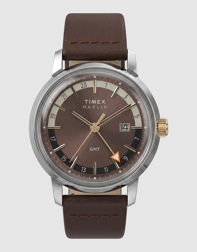 TIMEX - Marlin® GMT 40mm Dual Time Leather Strap Watch