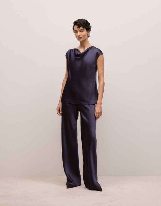 Trenery - Satin Cowl Neck Blouse in Night Sky