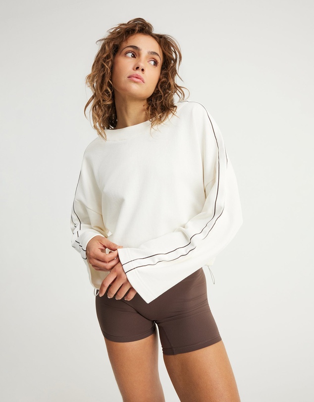 Upstate - Terry Boxy Crop Long Sleeve Top - Vintage White