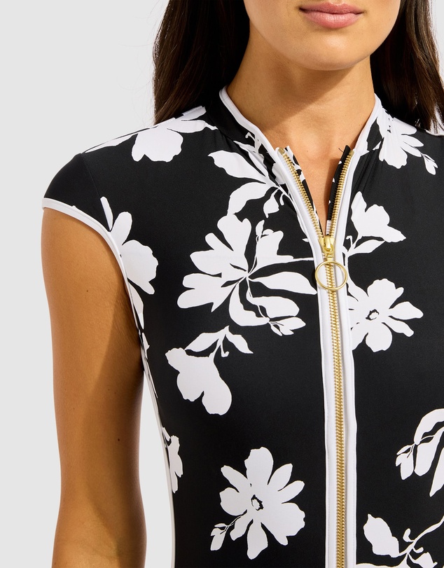 Seafolly - Mayflower Cap Sleeve Zip Front One Piece Swimsuit