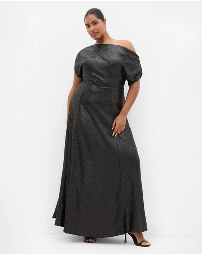 City Chic - Plus size Sequin Off Shoulder Maxi Dress - black