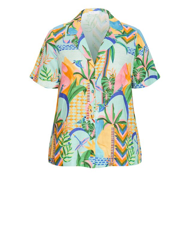 City Chic - Plus size Positano Print Shirt - mint