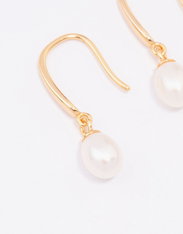 Lovisa - Gold Plated Sterling Silver Freshwater Pearl Fish Hook Earrings