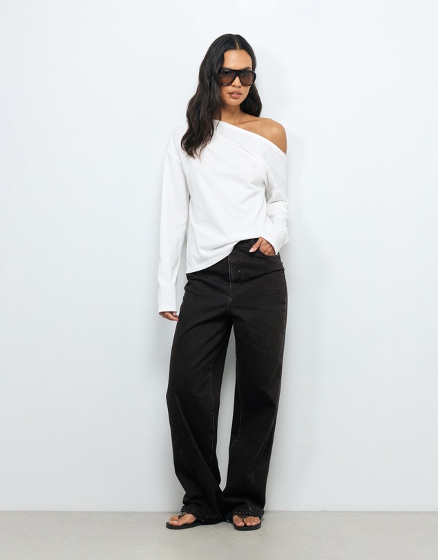 AERE - High Rise Seam Detail Wide Leg Jeans