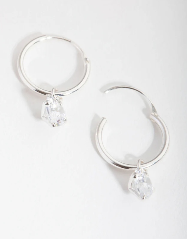 Lovisa - Sterling Silver Cubic Zirconia Heart Hoop Earrings