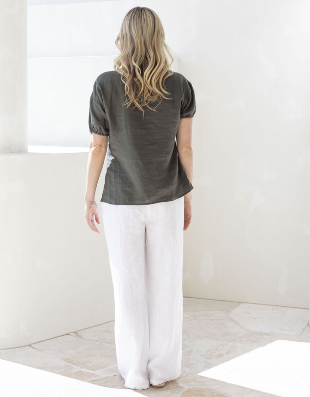 Angel Maternity - Brigitte Maternity Linen Blouse Top - Khaki Green