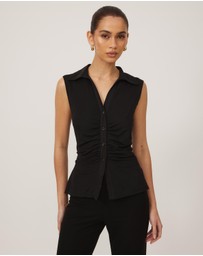 Tussah - Sleeveless Jersey Button Up Top