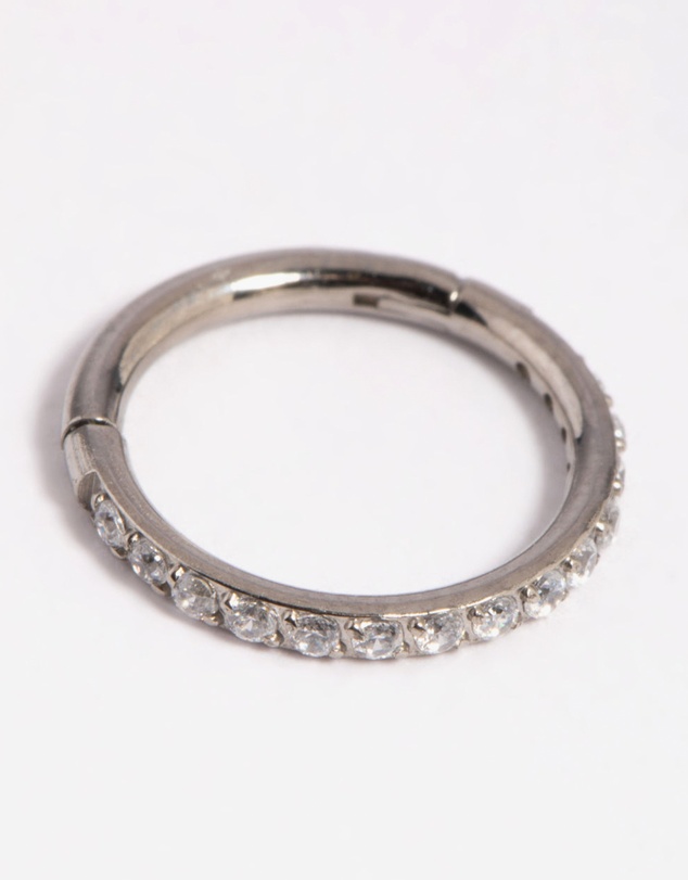 Lovisa - Titanium Cubic Zirconia Pave Clicker Ring