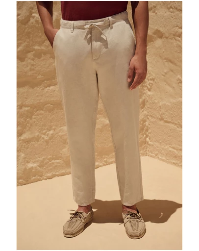 NEXT - Linen Cotton Elasticated Drawstring Trousers Regular Fit