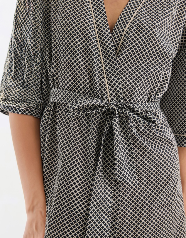 Gingerlilly - Indigo Navy Diamond Cotton Robe