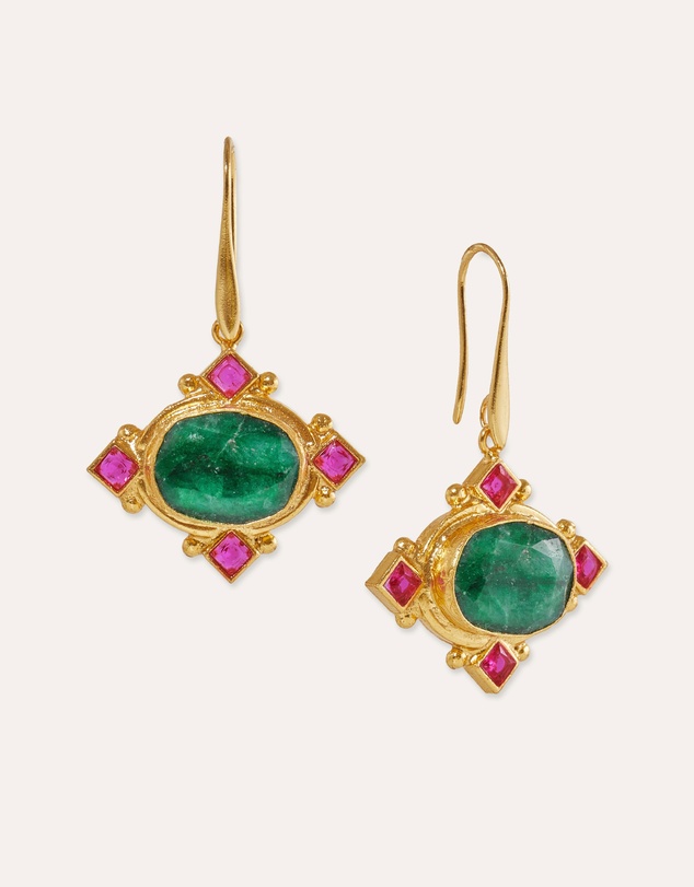 Ottoman Hands - Raina Emerald and Pink Crystal Drop Earrings