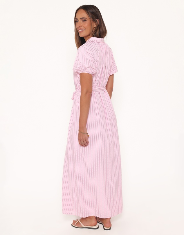 Petal & Pup - James Button Through Maxi Dress - Pink Stripe