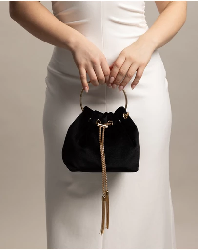 Morgan & Taylor - Nicola Velvet Bucket Bag in Black