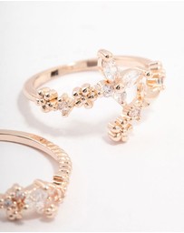 Lovisa - Rose Gold Plated Floral Stone Stacking Ring Pack