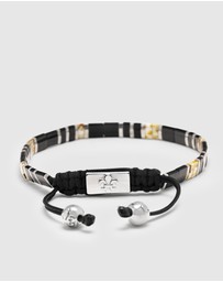 Nialaya Jewellery - Men's Bracelet with Black, White Marbled And Silver Miyuki Tila Beads