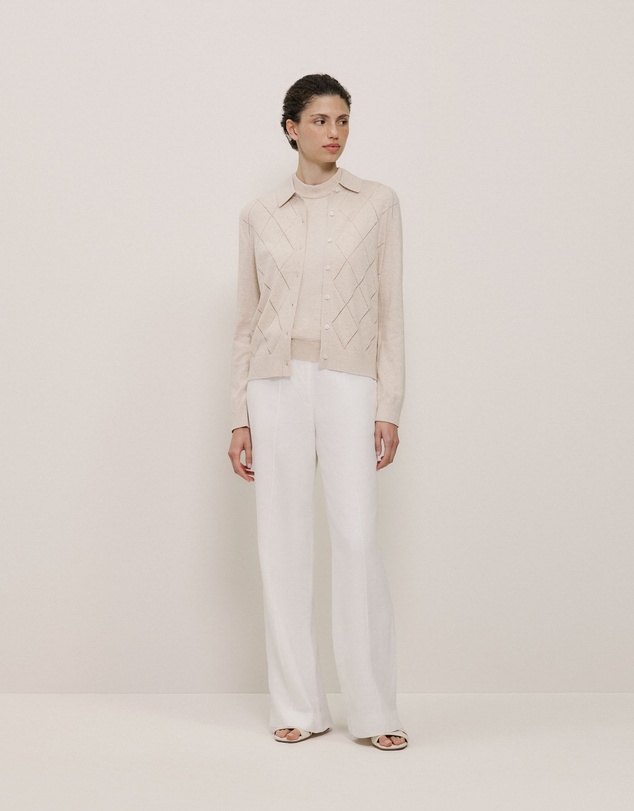 Trenery - Cotton Cashmere Pointelle Cardigan in Clay