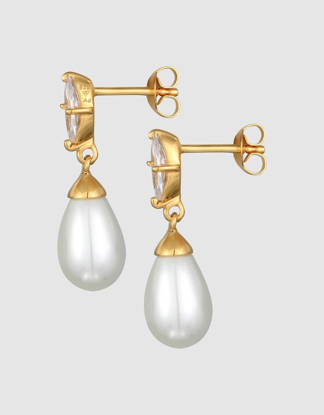 Elli Jewelry - Shell Pearl Zirconia Drop Earrings in Gold-Plated 925 Silver