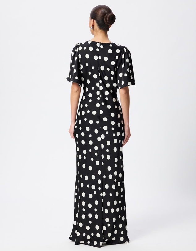 Tussah - Camille Flutter Sleeve Lace Trim Polka Dot Maxi Dress