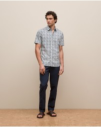 Trenery - Reed Poplin Short Sleeve Shirt in Navy