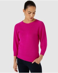 SACHA DRAKE - 3/4 Sleeve Ripple Knit Top In Fuchsia