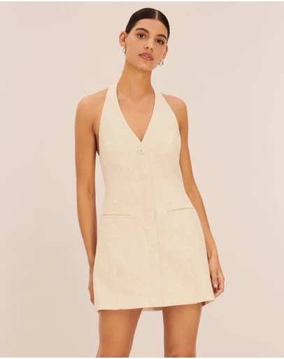 AERE - Tailored Linen Mini Halter Dress