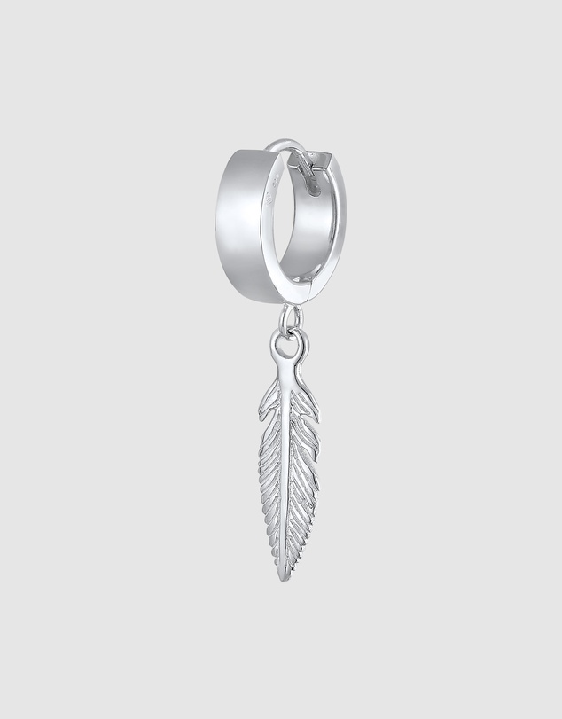 Kuzzoi - ICONIC EXCLUSIVE - Single Feather Hoop in 925 Sterling Silver