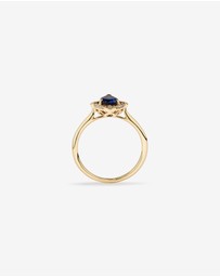 Michael Hill - Pear Cut Created Sapphire and Diamond Halo Ring in 10kt Yellow Gold