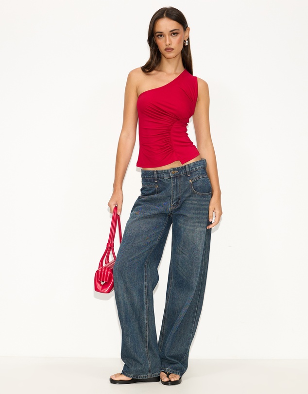 Dazie - Bouquet One Shoulder Ruched Top