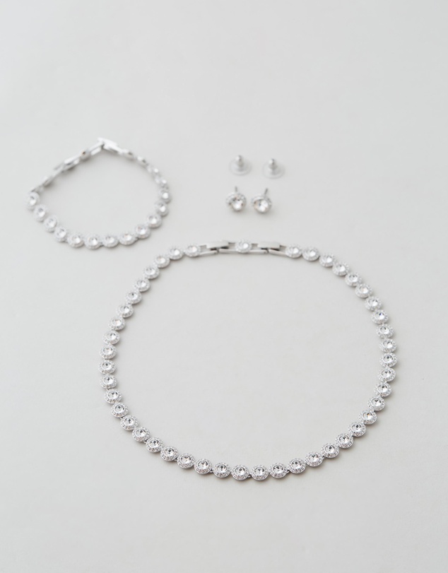 Swarovski - Una Angelic set, Round cut, White, Rhodium plated
