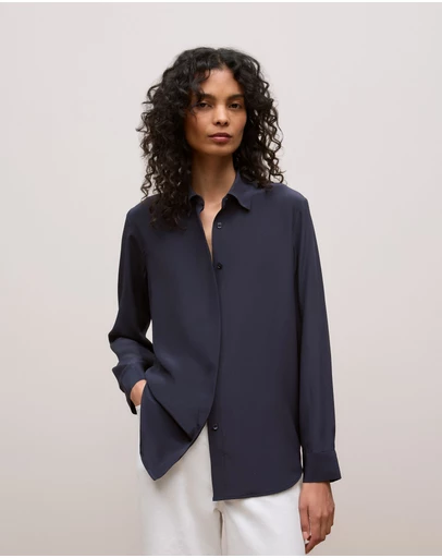 Trenery - Silk Concealed Placket Shirt in Night Sky