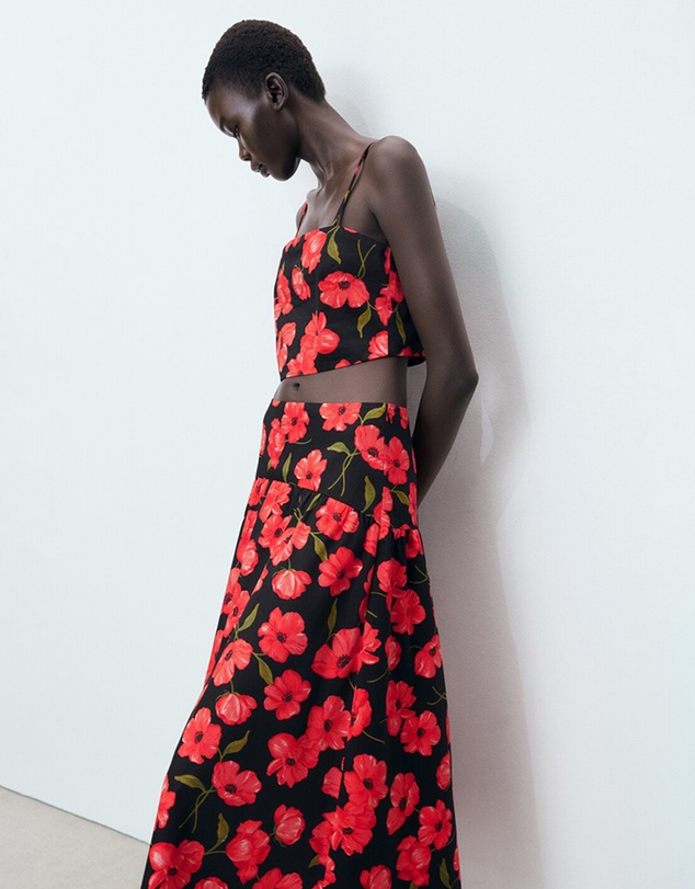 M.N.G - Floral-Print Flared Skirt