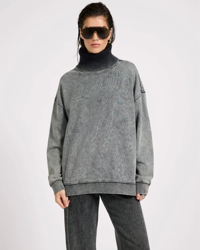 ONE TEASPOON - Fleece Roll Neck Sweater - Worn Black