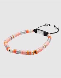 Nialaya Jewellery - Men's Beaded Bracelet with Pink and Silver Disc Beads