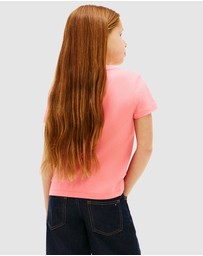 Tommy Hilfiger - Girls Textured Logo Jersey Crew Neck T-Shirt - Kids