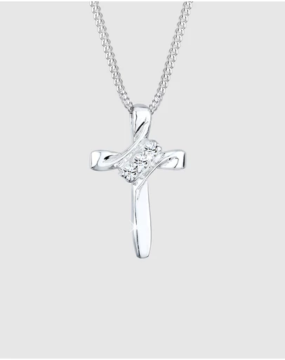 Elli Jewelry - Necklace Crystal Cross 925 Sterling Silver
